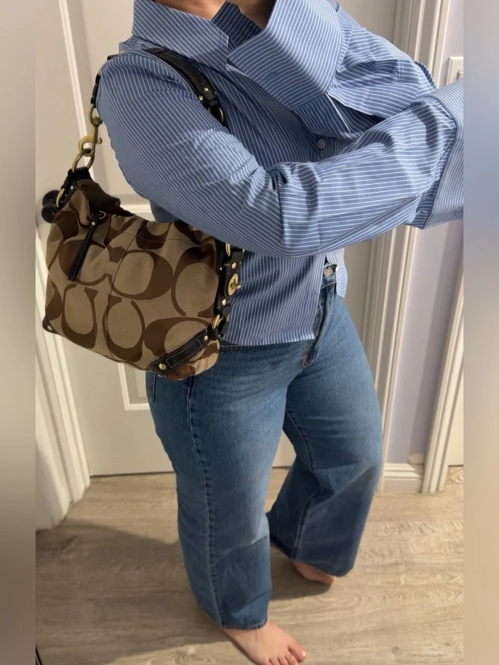 Coach Carly Signature Black Leather Jacquard Hobo Shoulder Bag Y2K Boho